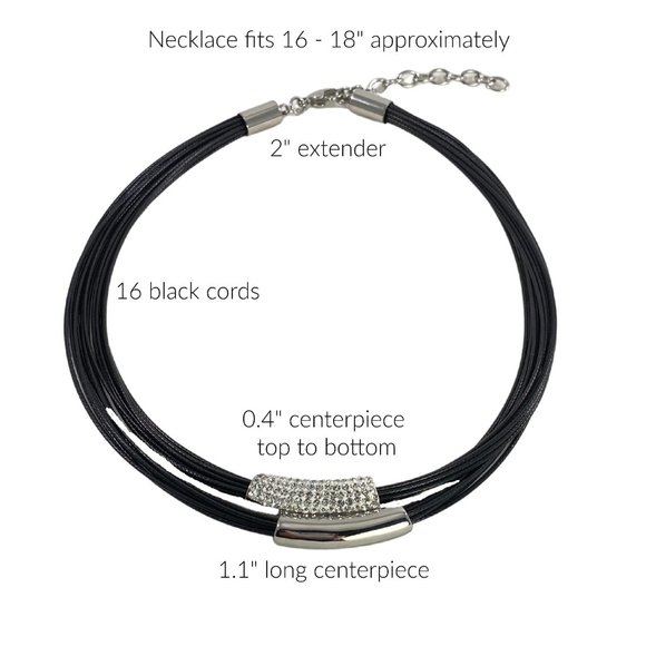 Black Cord/Stainless Steel/Crystals Necklace - Picture 2 of 3